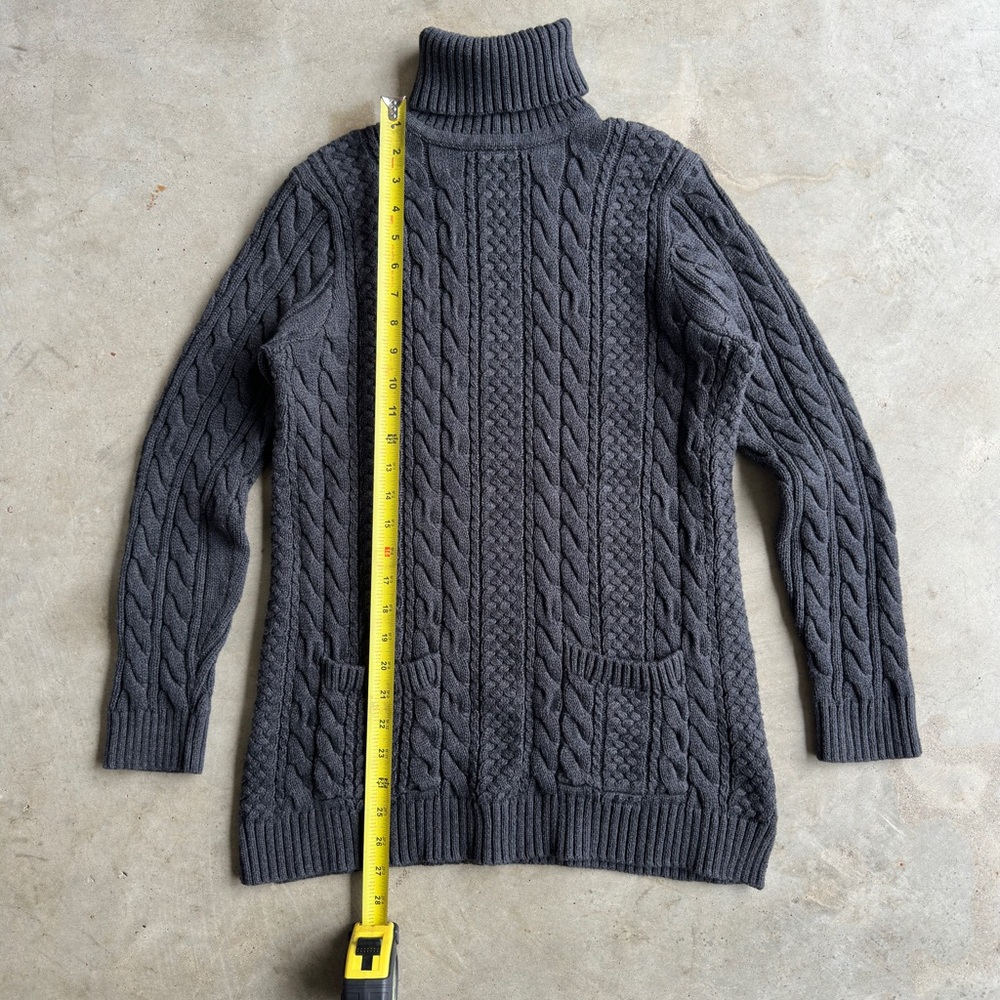 Y2K Grey Fisherman Cable Knit Turtleneck Sweater - Picture 3 of 5